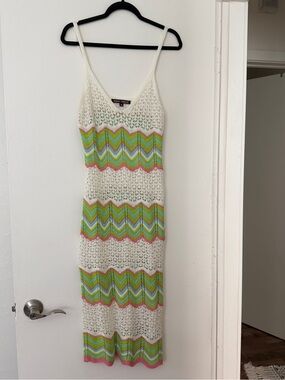 Almost Famous White Crochet Maxi Dress with Pastel Chevron
